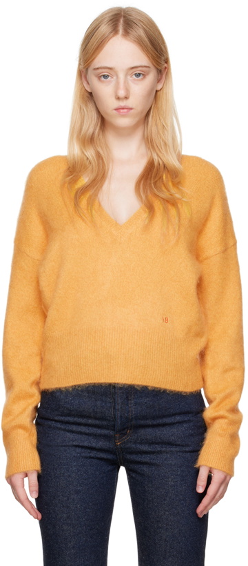 Photo: Victoria Beckham Orange Deep V-Neck Sweater