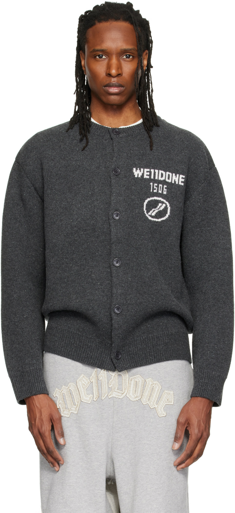 We11done Gray Logo Classic Cardigan