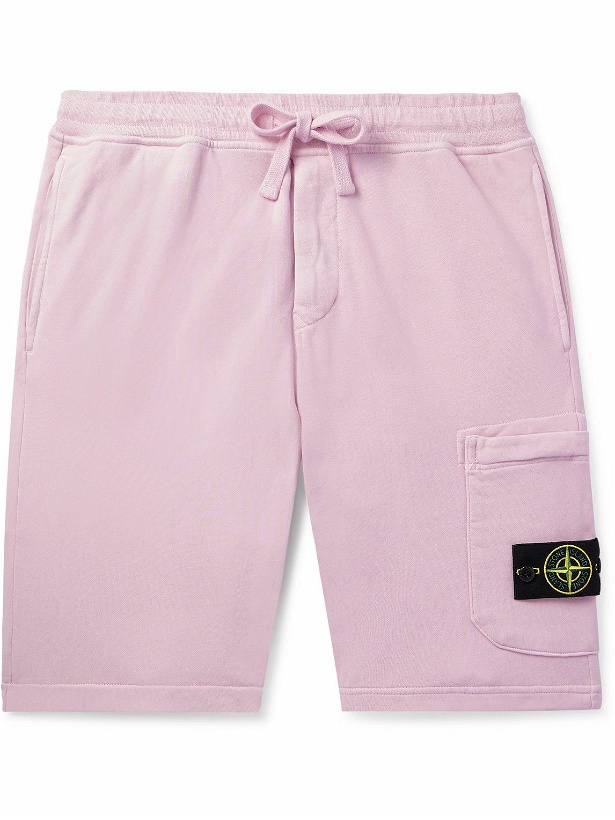 Photo: Stone Island - Straight-Leg Logo-Appliquéd Cotton-Jersey Drawstring Shorts - Pink