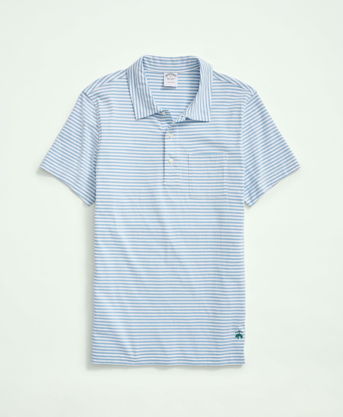 Photo: Brooks Brothers Men's Vintage Washed Cotton Feeder Stripe Polo Shirt | Blue/White