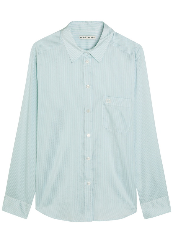Photo: Blaze Milano Anabas Pinstripe Silk and Cotton-blend Shirt Light Blue