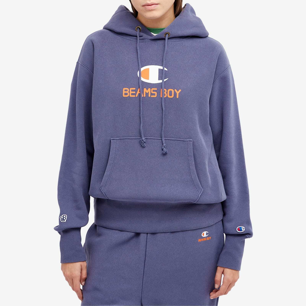 Champion Women's x Beams Boy Hooded Sweat in Blue