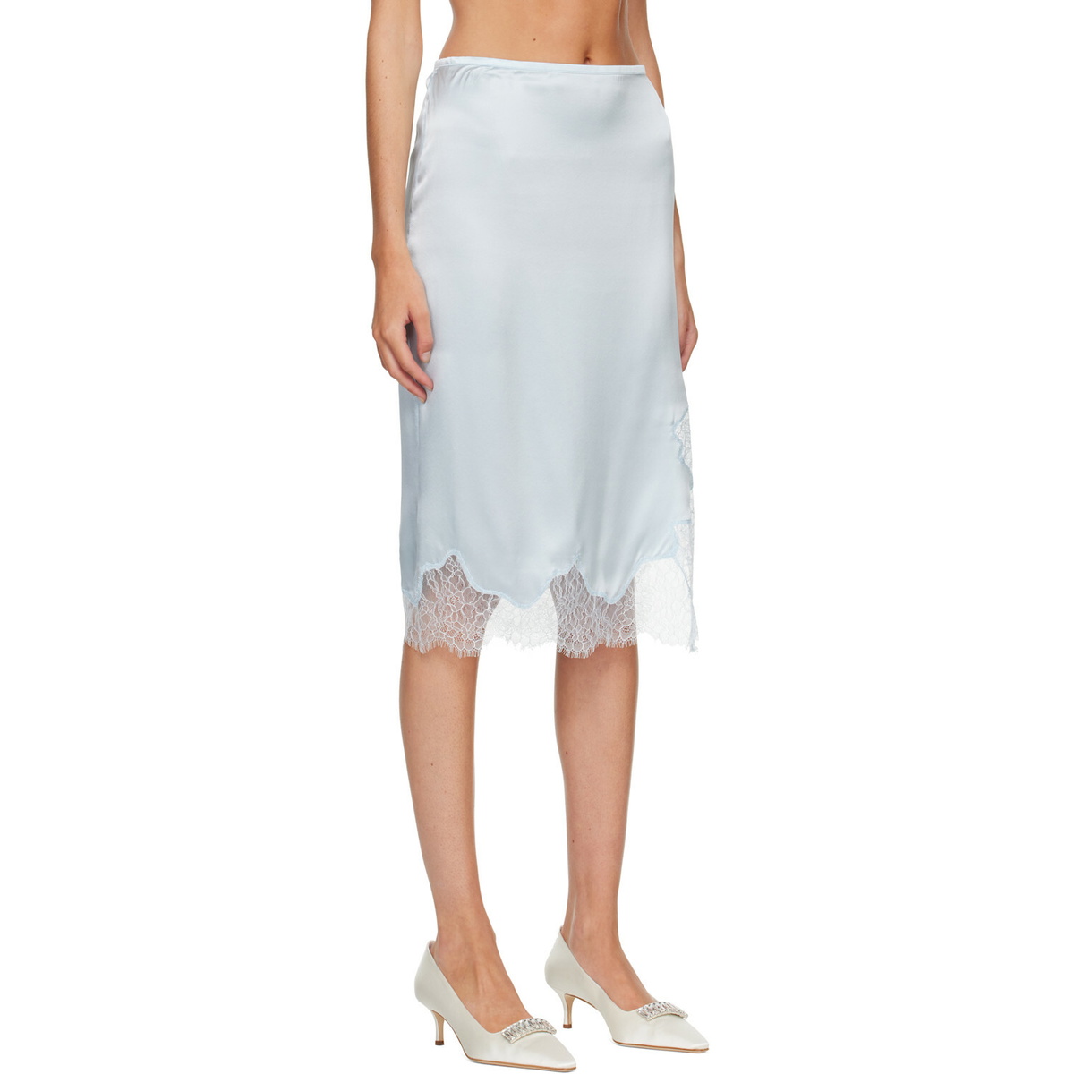 R2W Blue Milena Silk Lace Midi Skirt