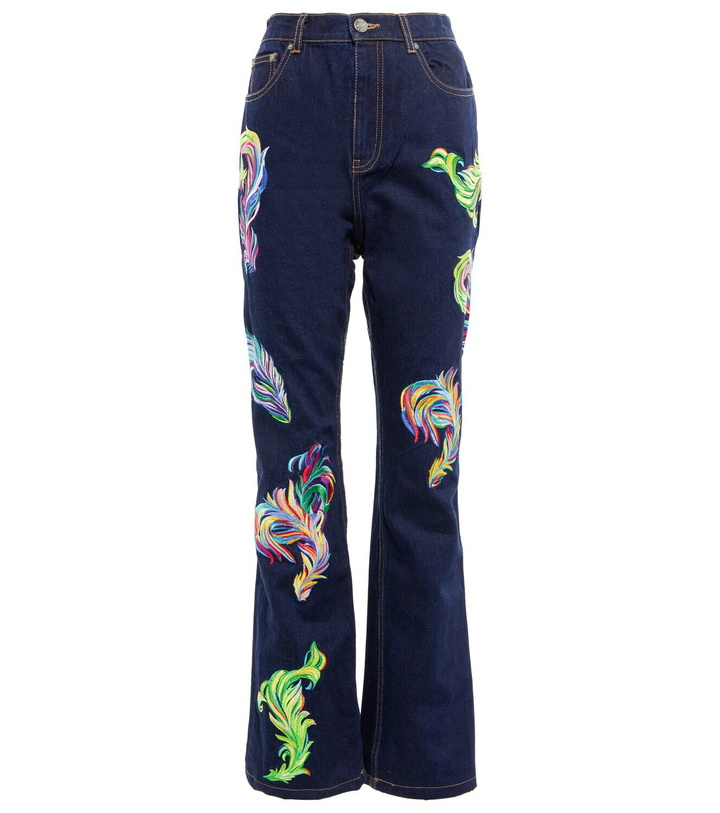 Photo: Area - Embroidered high-rise straight jeans