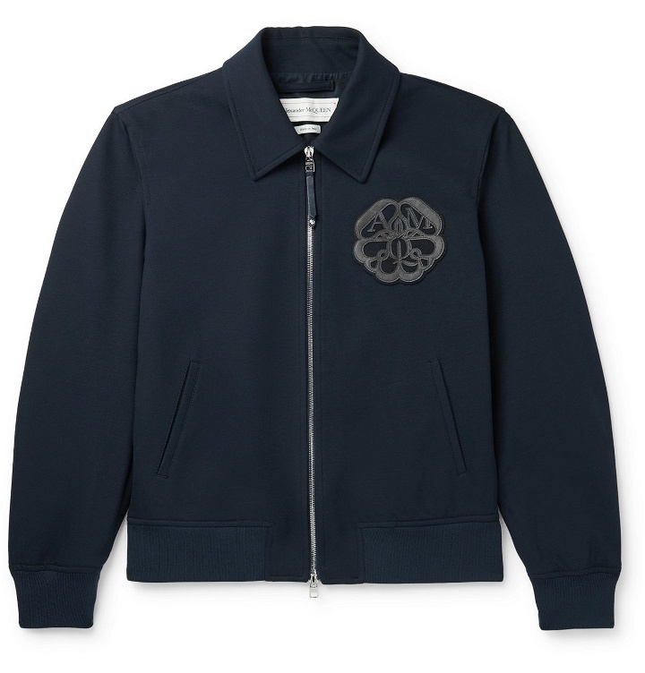 Photo: Alexander McQueen - Leather and Fleece-Trimmed Cotton-Blend Twill Jacket - Blue