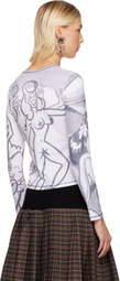Chopova Lowena White & Gray Newsprint Fitted Jersey T-shirt