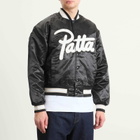Patta Men's Script Logo Satin Varsity Jacket in Black