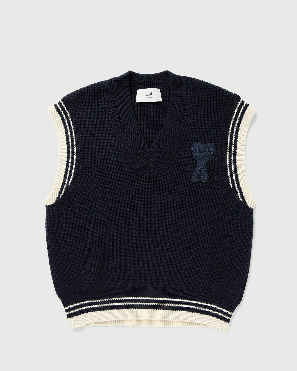 AMI Paris RIBBED SWEATER Blue Mens Vest