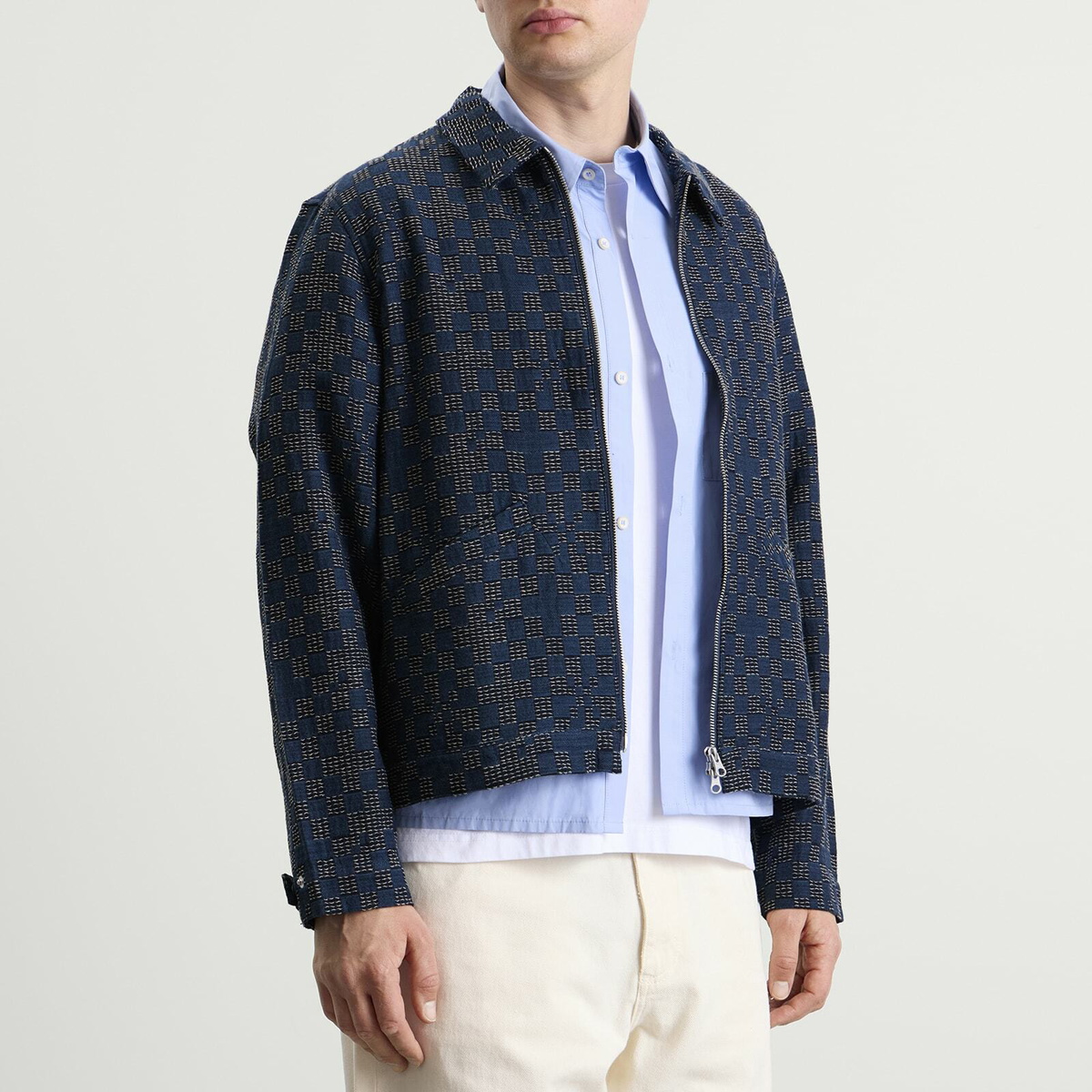 Folk Men's Signal Blouson Jacket in Indigo Mix Checkerboard