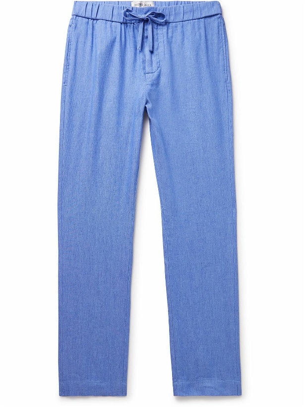 Photo: Frescobol Carioca - Oscar Straight-Leg Linen and Cotton-Blend Drawstring Trousers - Blue