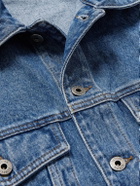 LOEWE - Anagram Leather-Trimmed Embroidered Denim Trucker Jacket - Blue