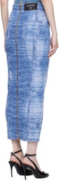 Balmain Blue Denim Effect Knit Midi Skirt