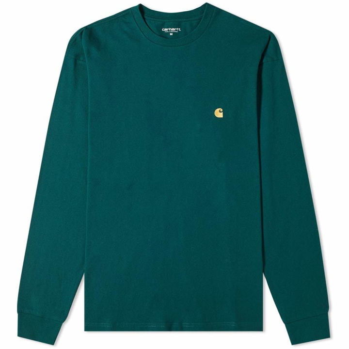 Photo: Carhartt Long Sleeve Chase Tee Dark Fir & Gold