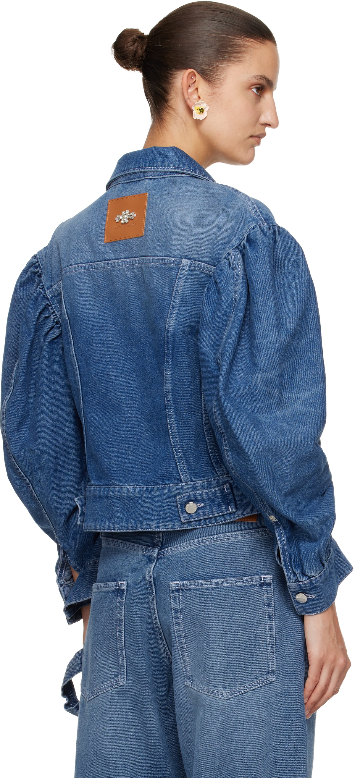 Simone Rocha Blue Embellished Sculpted Draped Sleeve Denim Jacket