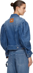 Simone Rocha Blue Embellished Sculpted Draped Sleeve Denim Jacket