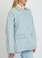 Agolde X Maria Mcmanus Leather-trim Denim Jacket Light Blue
