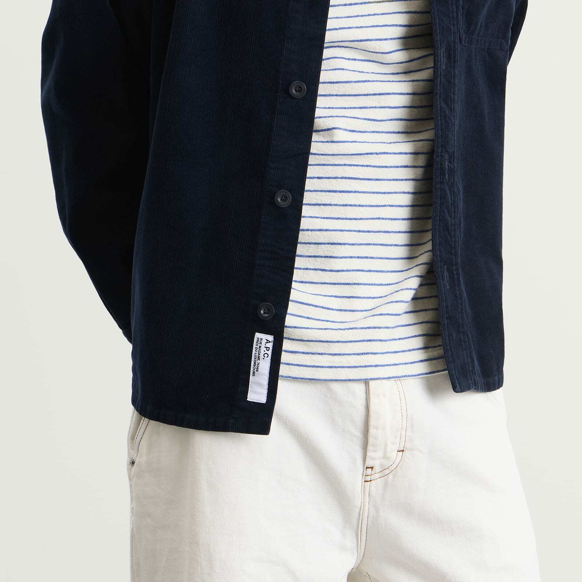 A.P.C. Men's Surchiemise Basile Logo Corduroy Shirt in Dark Navy