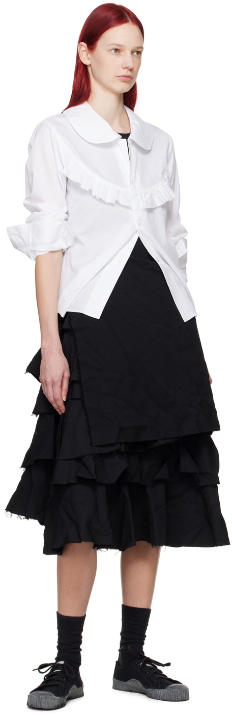 Black Comme des Garçons White Ruffle Shirt