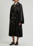Rabanne Eyelet-embellished Satin Trench Coat Black
