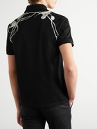 Alexander McQueen - Pressed Flower Harness Embroidered Cotton-Jersey Polo Shirt - Black