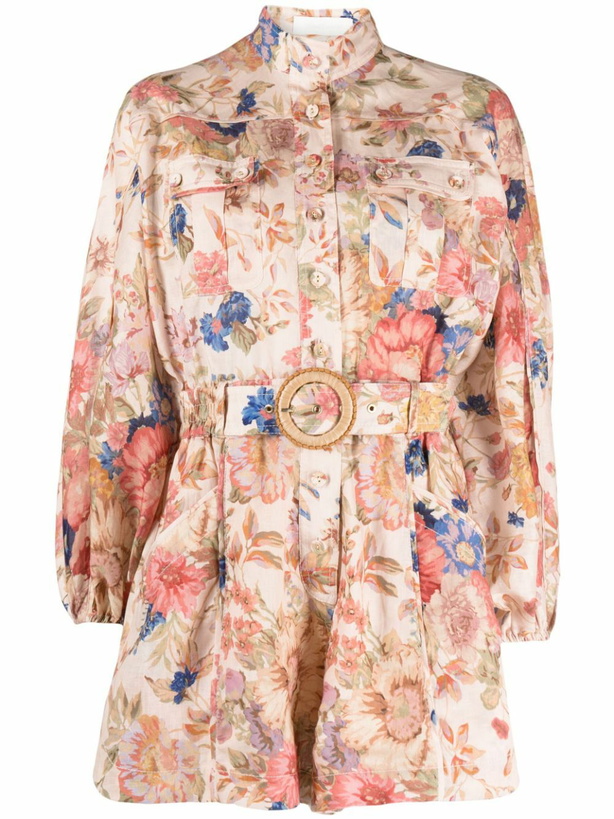 Photo: ZIMMERMANN - Floral Print Belted Linen Short Playsuit