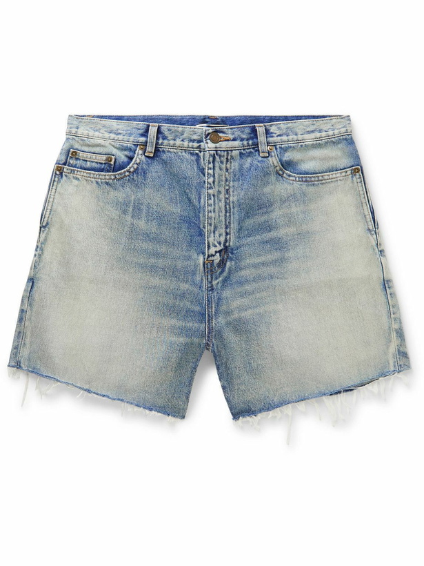 Photo: SAINT LAURENT - California Straight-Leg Distressed Denim Shorts - Blue