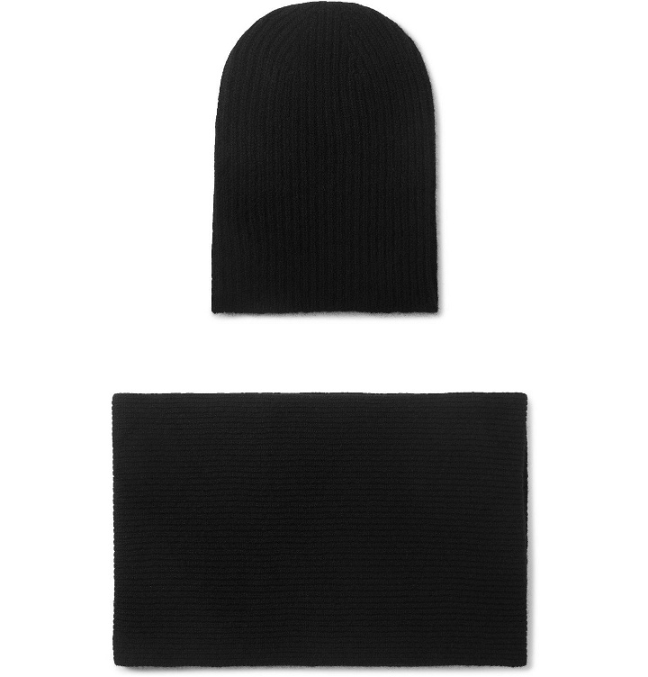 Photo: William Lockie - Ribbed Cashmere Hat and Scarf Set - Black