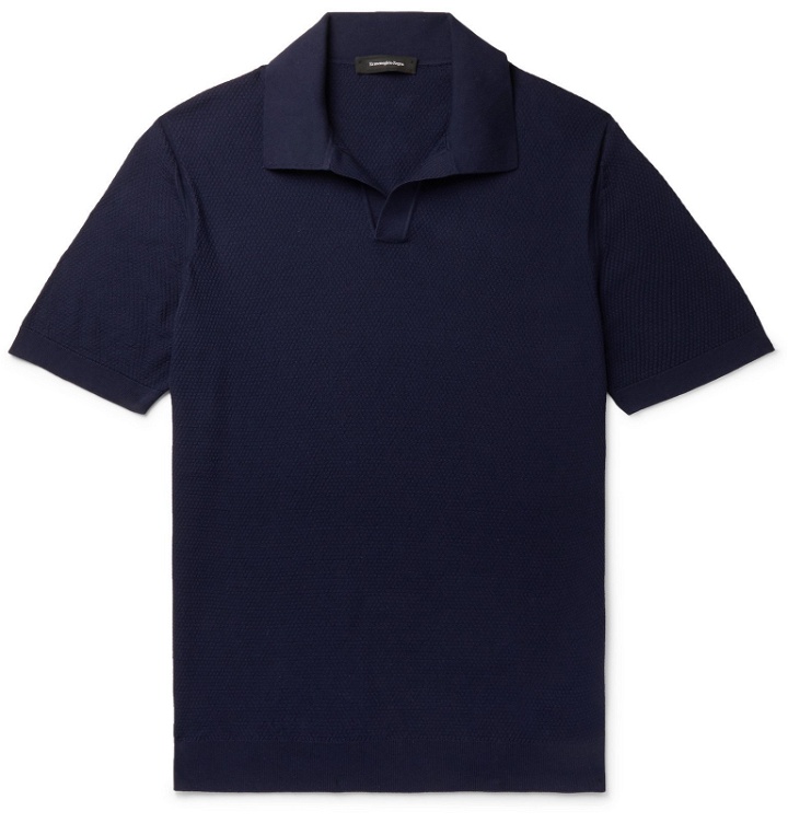 Photo: Ermenegildo Zegna - Textured-Cotton Polo Shirt - Blue