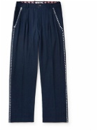 Karu Research - Embellished Pleated Straight-Leg Cotton-Twill Trousers - Blue