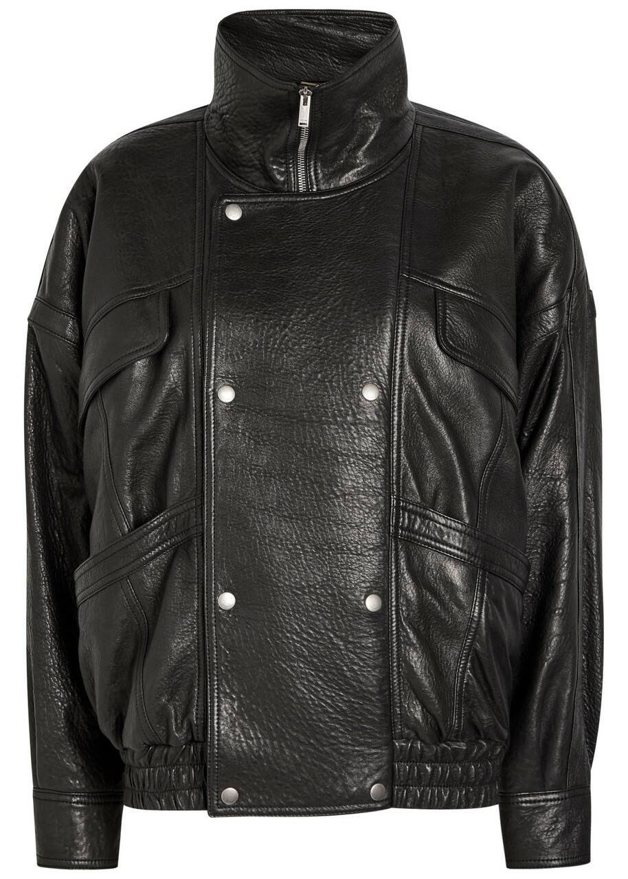 Saint Laurent Double-breasted Grained Leather Jacket Black