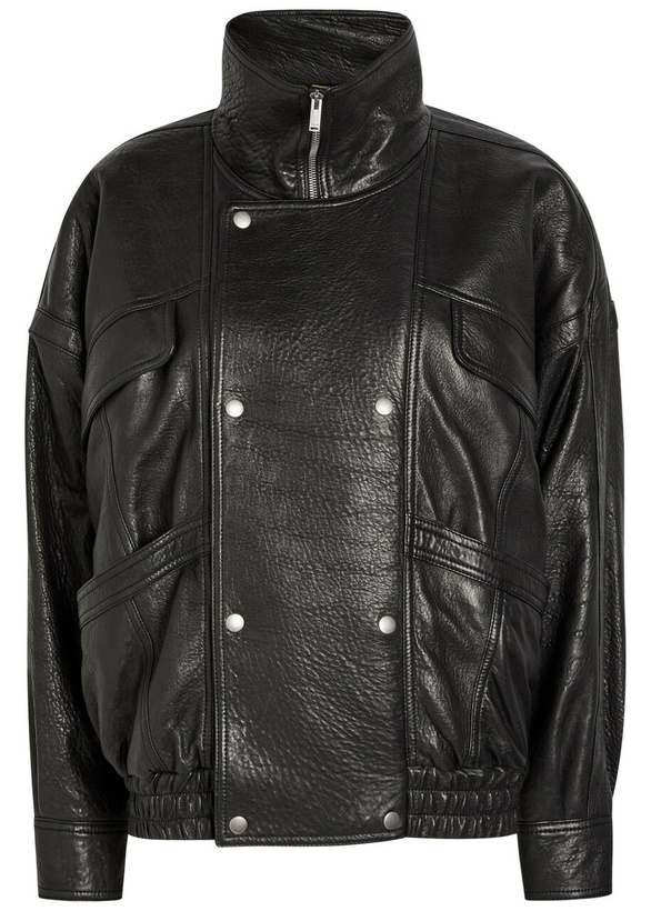 Photo: Saint Laurent Double-breasted Grained Leather Jacket Black