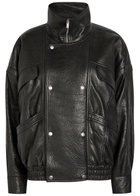 Saint Laurent Double-breasted Grained Leather Jacket Black