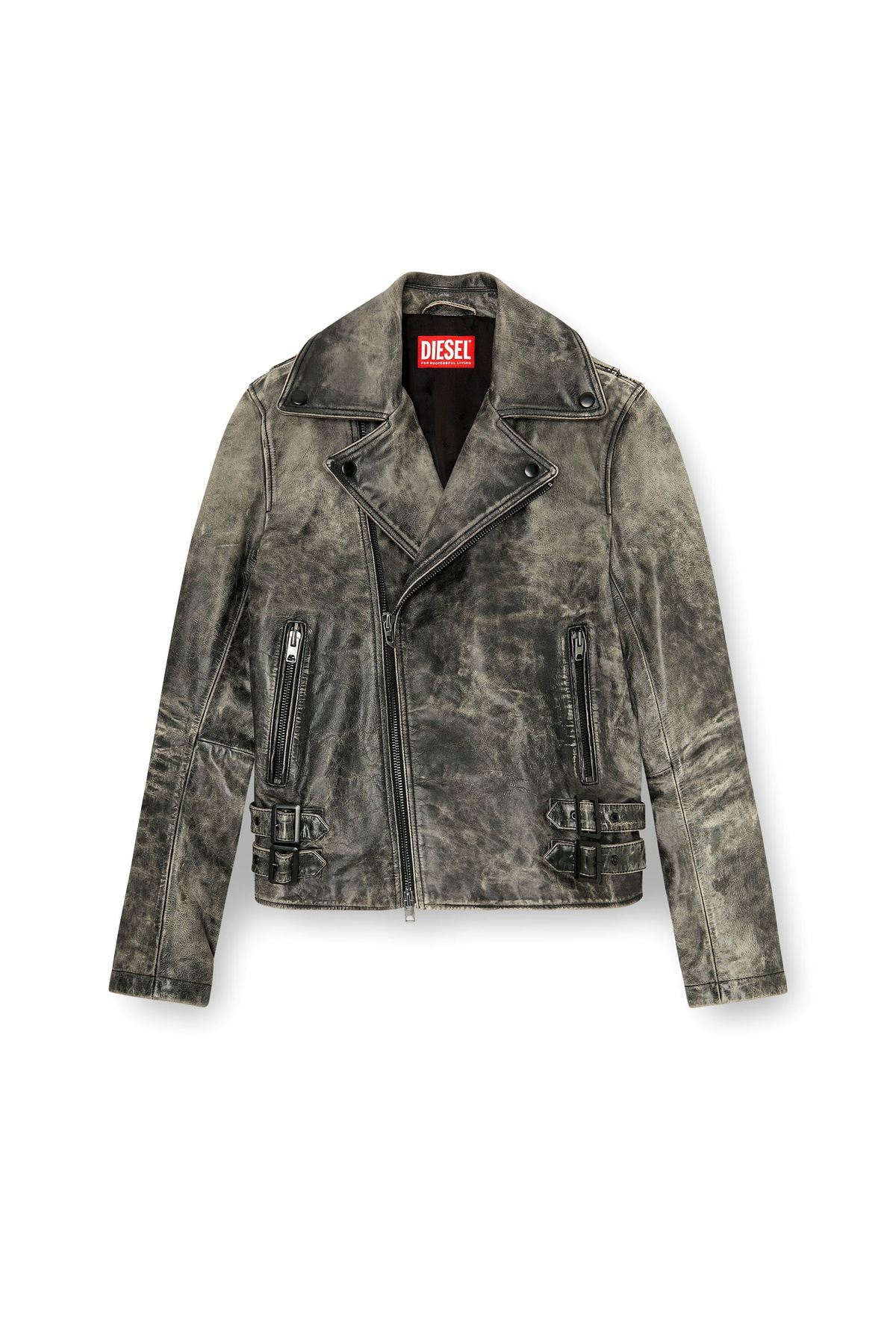 Diesel Biker jacket in treated leather - Leather jackets Mens in Grey
