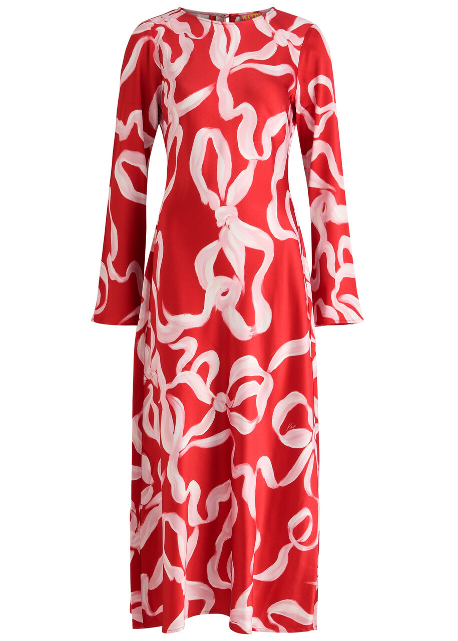 Kitri Keira Printed Satin Maxi Dress Red KITRI