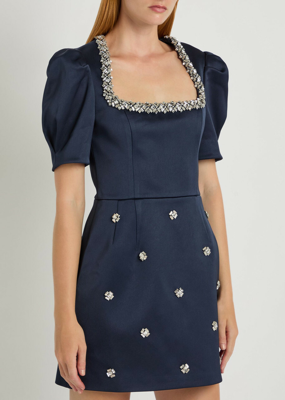 Rebecca Vallance Ayla Crystal-embellished Satin-crepe Mini Dress Navy