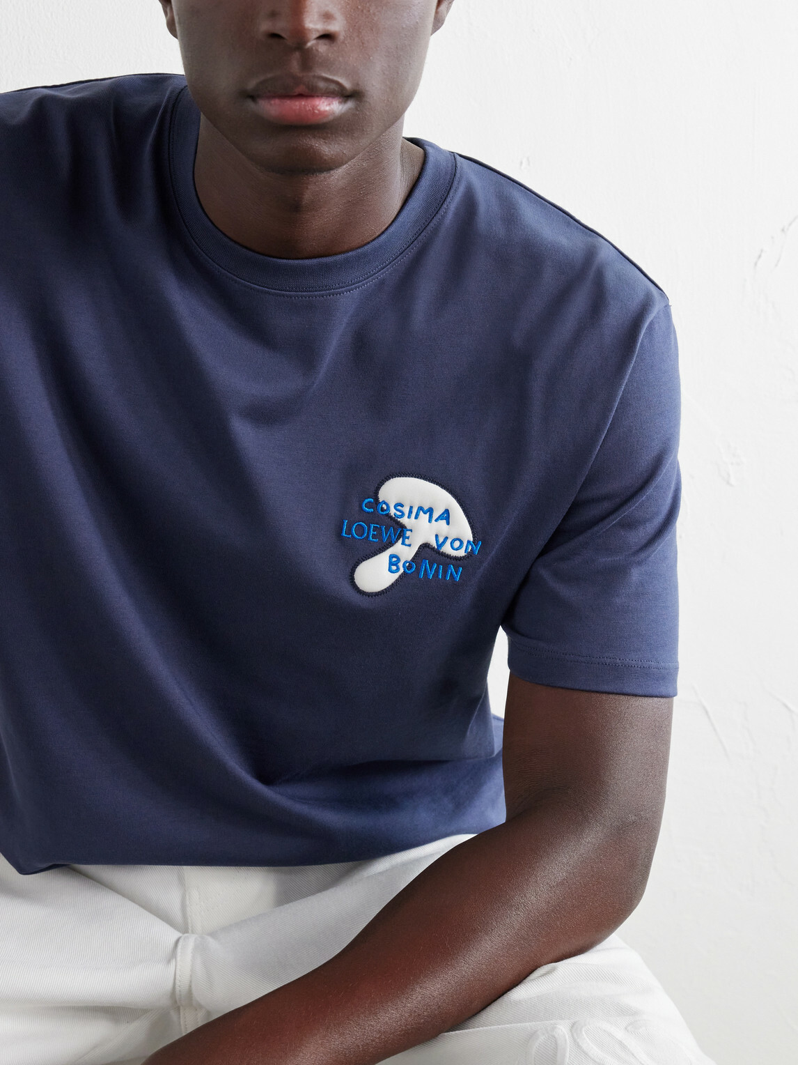 LOEWE - Embroidered Cotton-Jersey T-Shirt - Blue