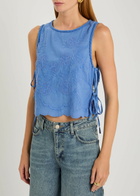 Free People Faded Gardens Floral-embroidered Cotton Tank Blue