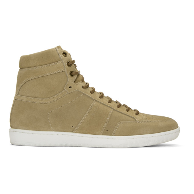 Photo: Saint Laurent Beige Suede SL/10 High-Top Sneakers