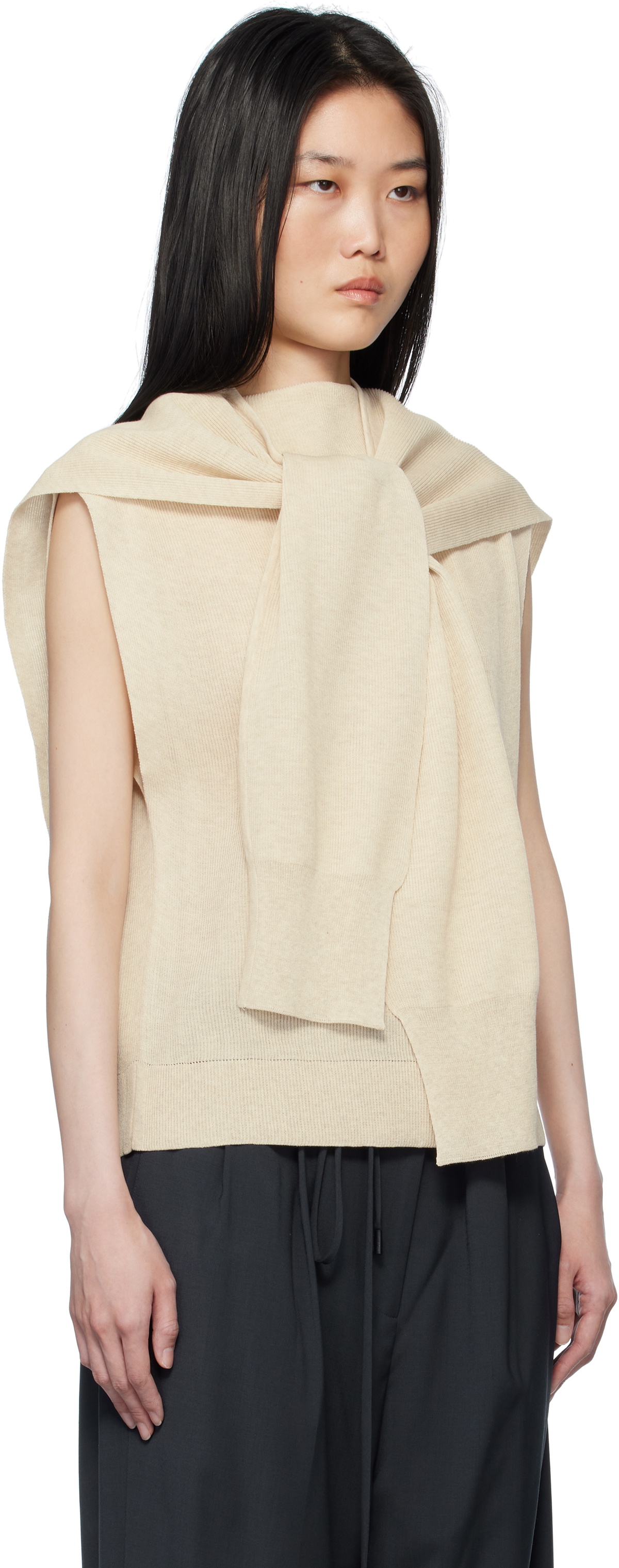 LE17SEPTEMBRE Beige Ribbed Muffler Cardigan