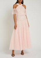 Needle & Thread Sequin-embellished Halterneck Tulle Gown Light Pink