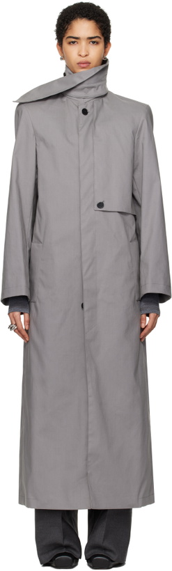 Photo: ALAINPAUL Gray Scarf Collar Trench Coat