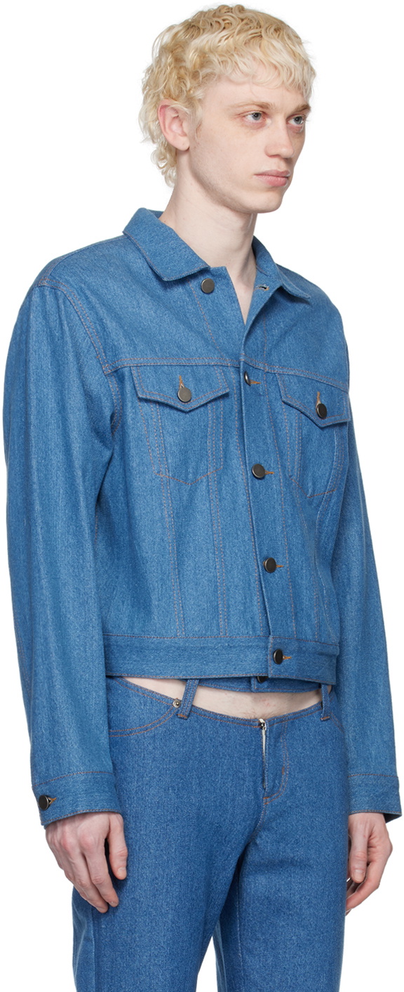 K.NGSLEY SSENSE Exclusive Blue Cropped Trucker Denim Jacket