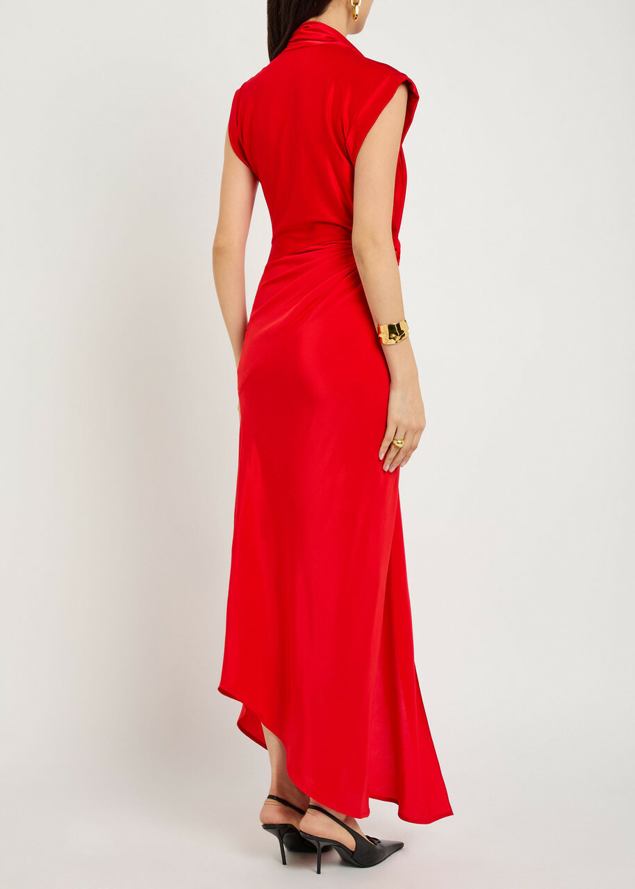 Victoria Beckham Twist Asymmetric Silk and Stretch-jersey Maxi Dress Red