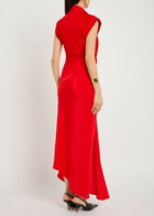 Victoria Beckham Twist Asymmetric Silk and Stretch-jersey Maxi Dress Red