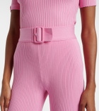 Courrèges Belted ribbed-knit capri pants