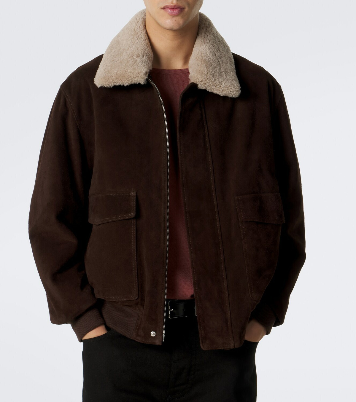 Arma Bari shearling-trimmed suede blouson jacket