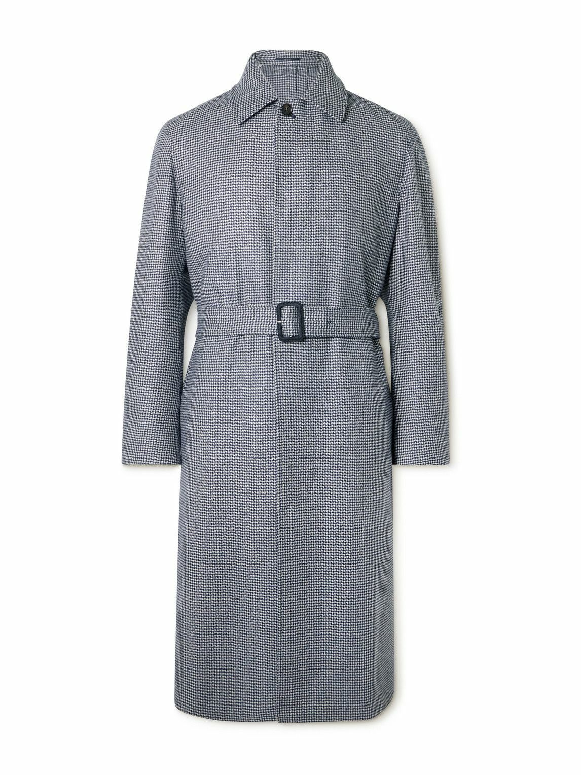Dunhill - Belted Houndstooth Cashmere Coat - Blue