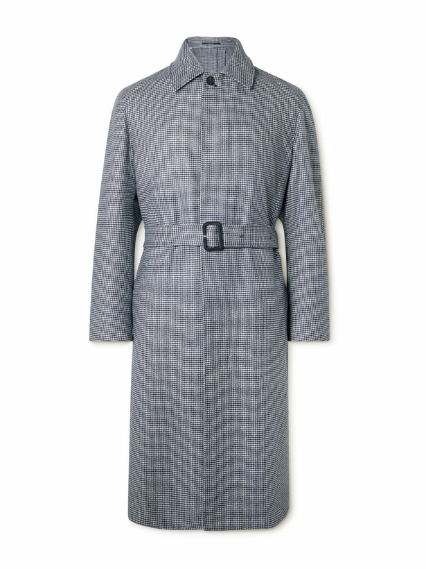 Photo: Dunhill - Belted Houndstooth Cashmere Coat - Blue