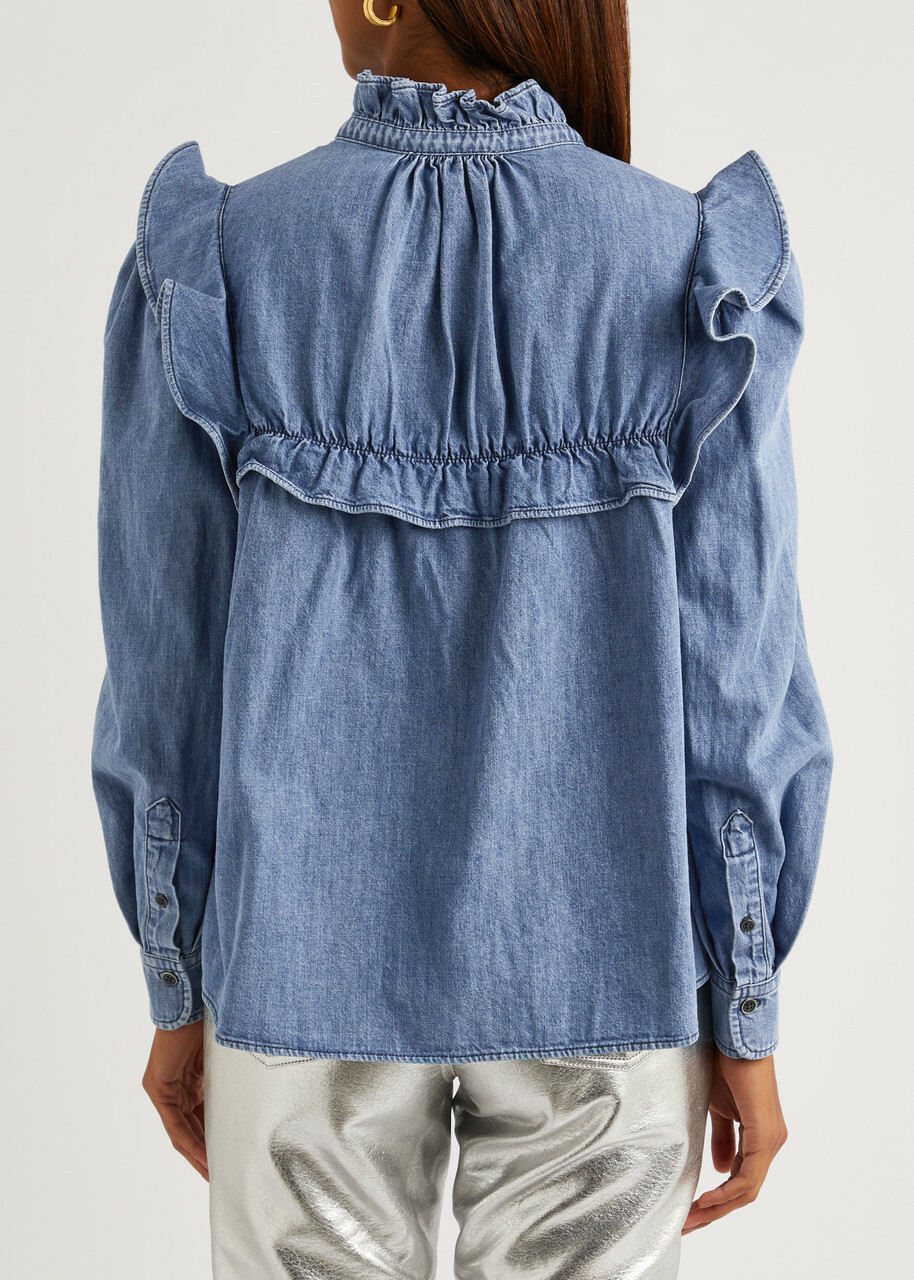 Isabel Marant étoile Idety Ruffled Denim Blouse Blue Isabel Marant