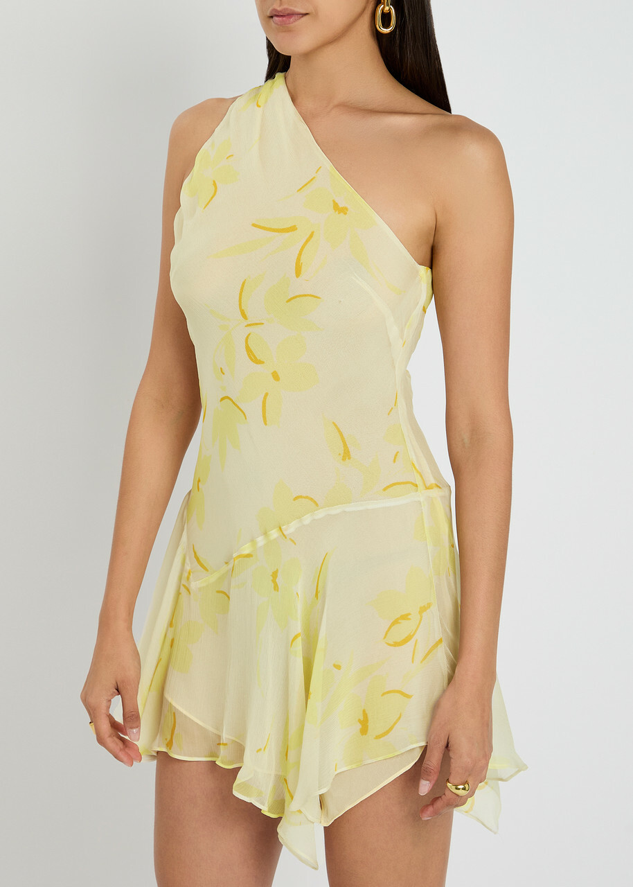 Bec & Bridge Colmar Asymmetric Chiffon Mini Dress Yellow